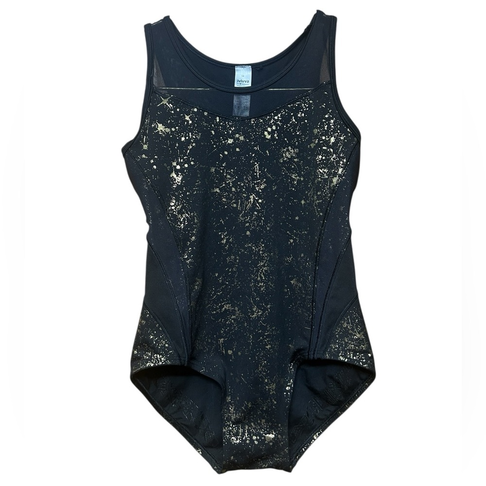 Ivivva by Lululemon girls in the flip bodysuit gymnastics dance black gold 14